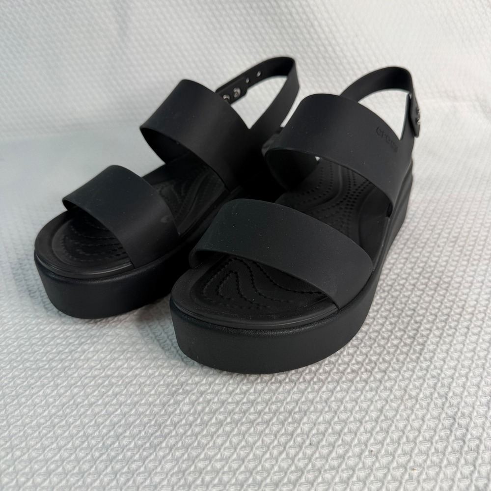 Crocs Brooklyn Low Wedge Black Platform Sandals Women's 8 Adjustable Strap